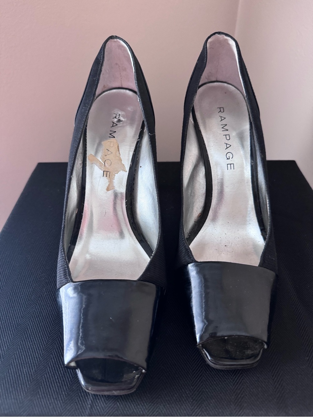Rampage Black Patent Peep-Toe Heels